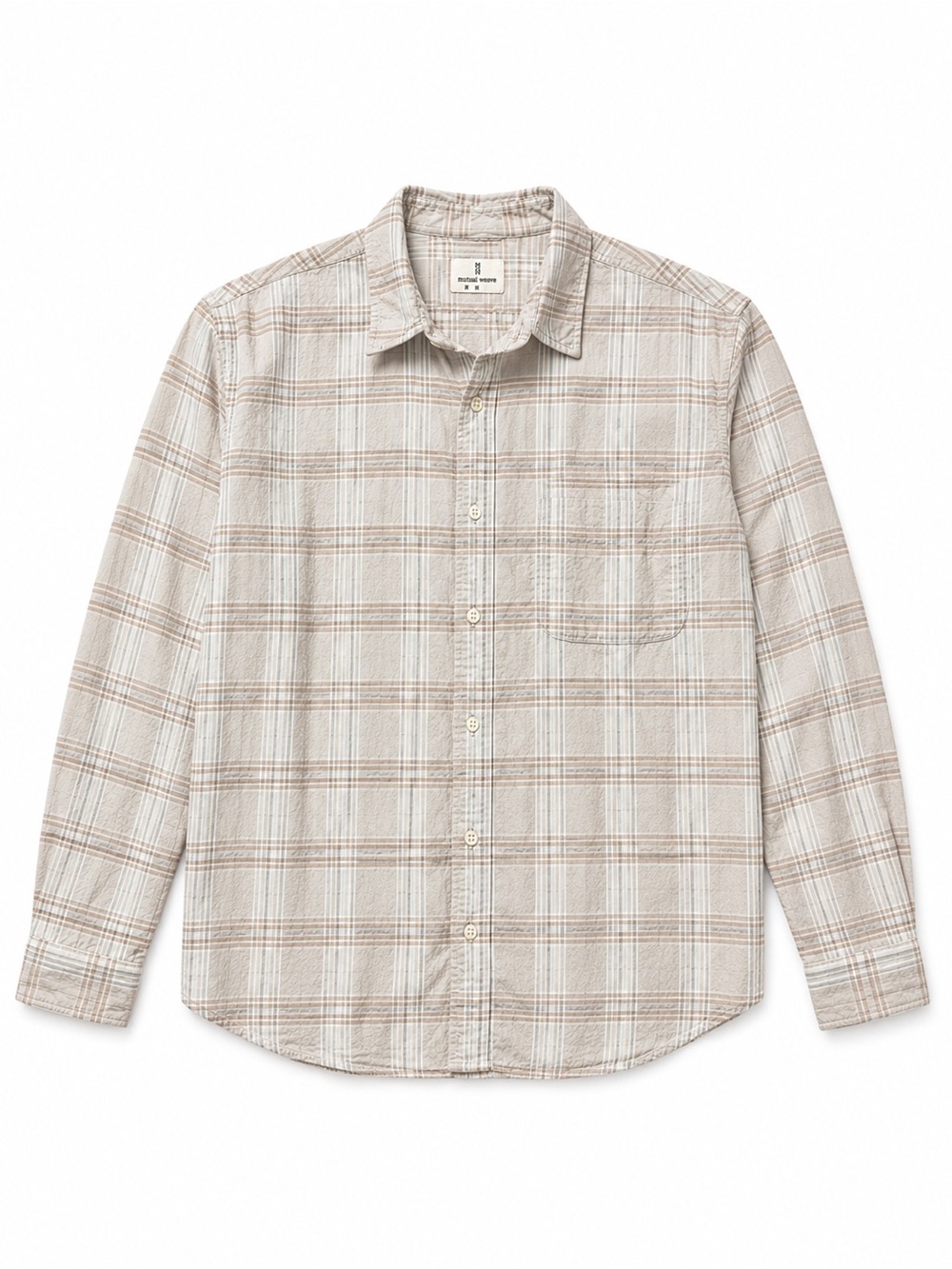 Men's Casual Beige Plaid Button-Down Shirt